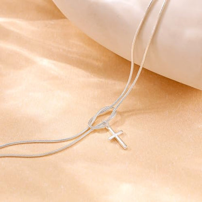 Moodear Cross Bracelet for Women, Dainty Sterling Silver/Gold Plated Gift - color: Snake Silver Knot Cross Bracelet