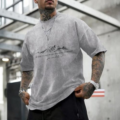 Christian Faith God Shirts for Men Jesus Bible Verse Shirt Oversized Acid Wash Tshirts Star Mountain Graphic Tees - color: Lightgray, size: Small