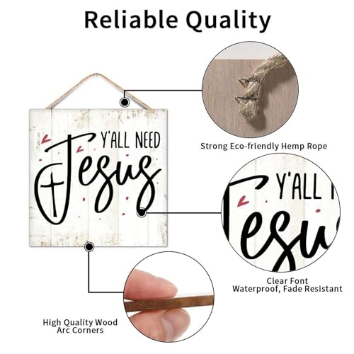 Novelty Hanging Sign 0 Y'all Need Jesus Wood Sign with Jute Rope Bible Verse Saying Rustic Wood Signs Plaque Artwork for Family/Friend/Women/Mother Gift - color: crimson-style-6