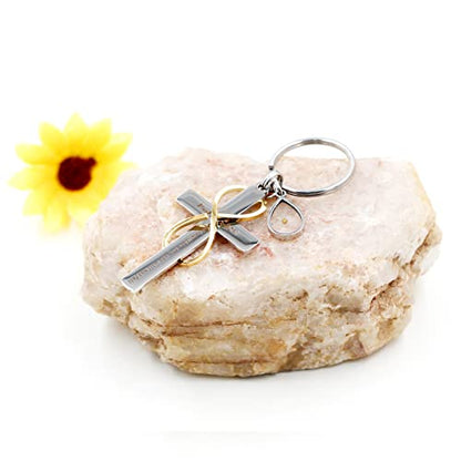 Uloveido Stainless Cross Infinity Keychain Mustard Seed Charms Psalm 46:5 Christian Bible Quote Keyring Baptism Gift - style: Teardrop Seed