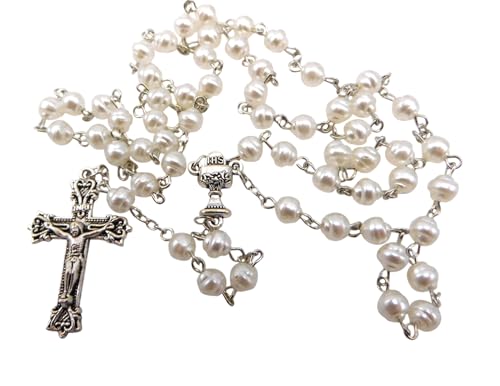Westmon Works Girl's First Communion Rosary Glass Beads Metal Chalice and Crucifix with Holy Card Deluxe Boxed Gift Set