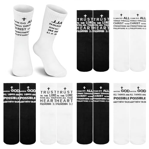 Shyyween 6 Pairs Christian Catholic Sock Bible Verse, Us 6-12 - color: Black, White