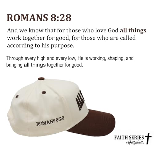 Faith Series 2-Tone Trucker Hat – Christian Faith-Based Cap with Bible Verse Detail - color: All Things | Romans 8:28 | Brown