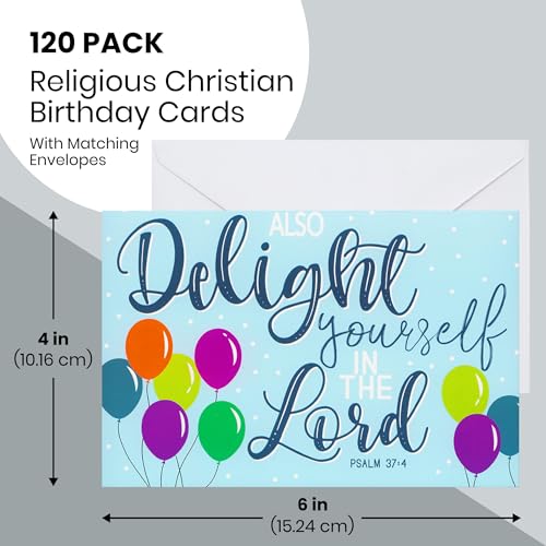 Birthday Cards 120PK with 6 Bible Verses – Christian Birthday Cards Bulk, Religious Greeting Cards with Envelopes, Scripture Cards for Men & Women, Inspirational Christian Cards for Any Occasion