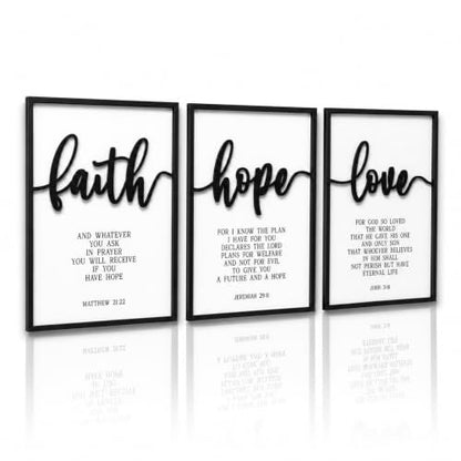Zzbakress 3D Wood Faith Hope Love Framed Wall Art Large Christian Wall Art - color: Black-Vivid