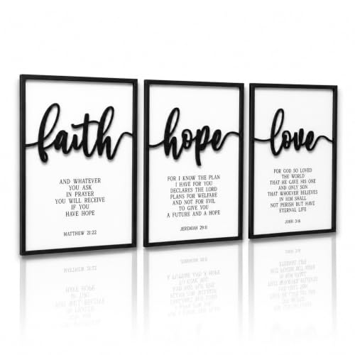 Zzbakress 3D Wood Faith Hope Love Framed Wall Art Large Christian Wall Art - color: Black-Vivid