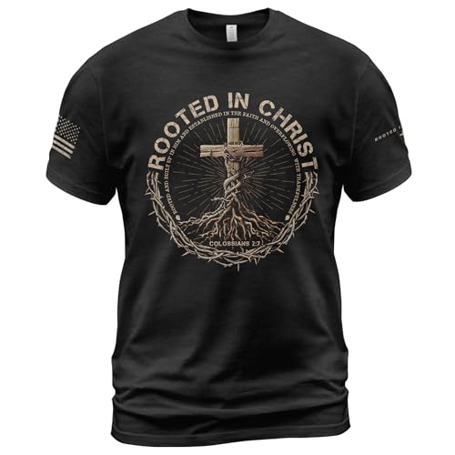 Rooted in Christ Shirt, Jesus Tee, Christian Shirt Men 2 - color: Black, size: Medium