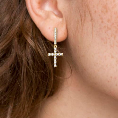 14K Gold Plated Cross Earrings for Women Men, CZ Cross Dangle Earrings Hypoallergenic Jewelry Gift - color: Gold