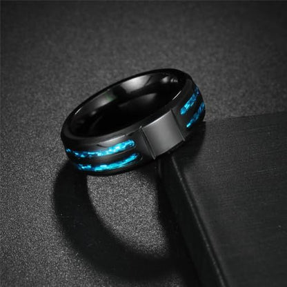 PAMTIER Unisex 8MM Inlay Blue Imitation Opal Cross Signet Ring