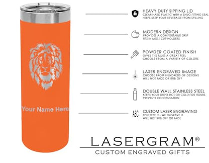 LaserGram Personalized 22oz Skinny Tumbler, Christian Cross (Orange) - color: Orange