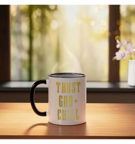 Trust God & Chill Christian Faith Jesus Church Pastor Funny Ceramic Mug, Black/White, 11oz - color: Black/White, size: 11 Ounces