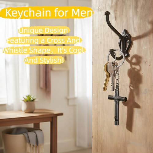 Cross Keychain for Men,Jesus Key Chain Christian Car Key Accessories，Easter Christmas Religious Gift,Purse Bag Charms - color: Black Whistle