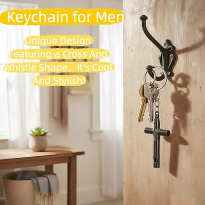 Cross Keychain for Men,Jesus Key Chain Christian Car Key Accessories，Easter Christmas Religious Gift,Purse Bag Charms - color: Black Whistle