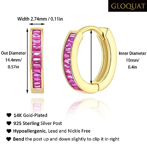 14K Gold Huggie Earrings for Women Silver Huggie Hoop Earrings Cubic Zirconia Huggie Earrings Stud Earrings Lightweight Dainty Hypoallergenic Earrings Jewelry Gifts - color: Gold Hot Pink CZ Huggies