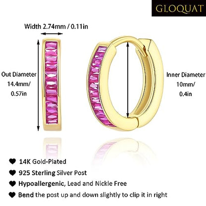 14K Gold Huggie Earrings for Women Silver Huggie Hoop Earrings Cubic Zirconia Huggie Earrings Stud Earrings Lightweight Dainty Hypoallergenic Earrings Jewelry Gifts - color: Gold Hot Pink CZ Huggies