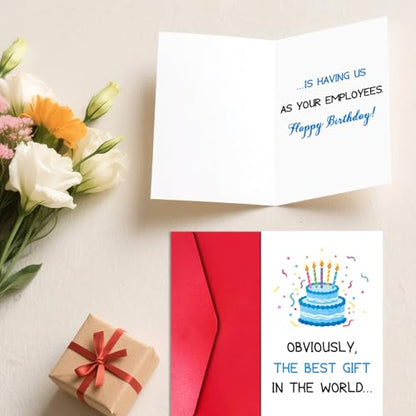 LYMEQING Funny Boss Birthday Card, Happy Birthday Gift Card for Boss Leader Manager Employer (the Best Gift in the World Is Having Us as Your Employees) - color: #134