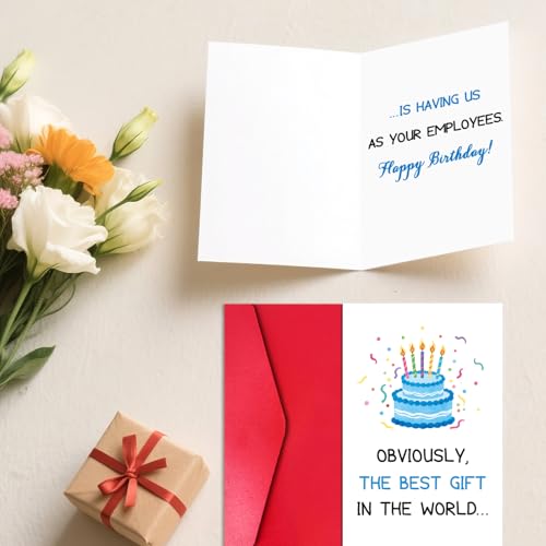 LYMEQING Funny Boss Birthday Card, Happy Birthday Gift Card for Boss Leader Manager Employer (the Best Gift in the World Is Having Us as Your Employees) - color: #134