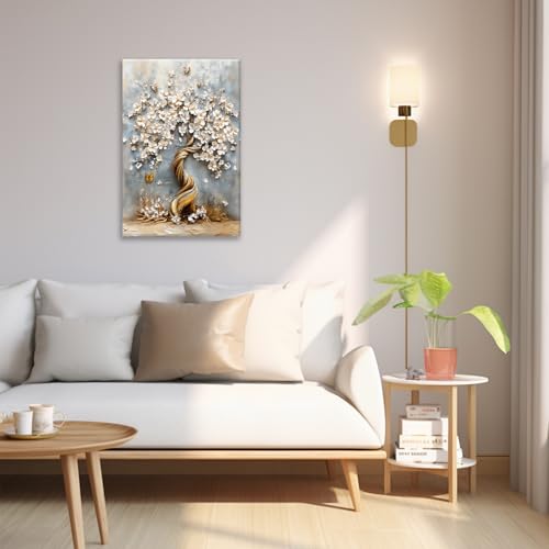 Flowers Wall Art White Blossom Butterfly Pictures Wall Decor 3d Floral Tree Of Life Canvas Print Painting Modern Home Decoration Unframed Artwork for Living Room Bedroom Kitchen Office 16"X24" - color: Blossom Ttree, size: 16"L x 24"W