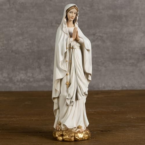 BC Catholic Our Lady of Lourdes Statue, 6" H Blessed Virgin Mary Mother Figure, Inspirational Home décor, Religious Gift,Handpainted Renaissance Sculpture Purity & Grace Collection from Buildclassic - color: Gold&white Lourdes
