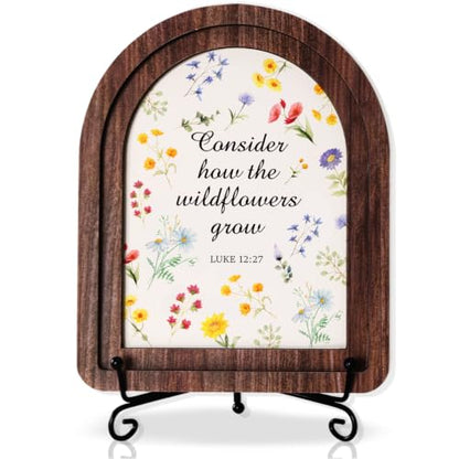 Consider How The Wildflowers Grow Wood Plaque Signs，Christian Desk Decor
