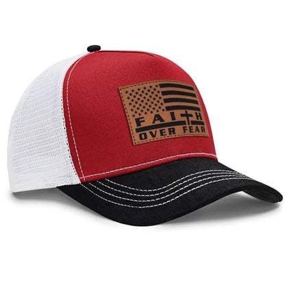 Jesus Hat Christian Gifts for Men American Flag Hats Faith Over Fear Hat Fathers Day Christmas Birthday Gifts for Friend - color: Red