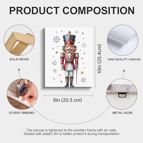 HQFRDNF Classic Nutcracker Wall Art - Canvas Framed Print, 10"L x 8"W, Holiday Decor for Living Room - color: color-1
