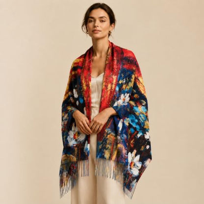 Umjetnost Soft Cashmere Feel Scarf For Women Winter Warm Scarves Large Shawl Wrap Monet Van Gogh Art Print - color: C01 Red