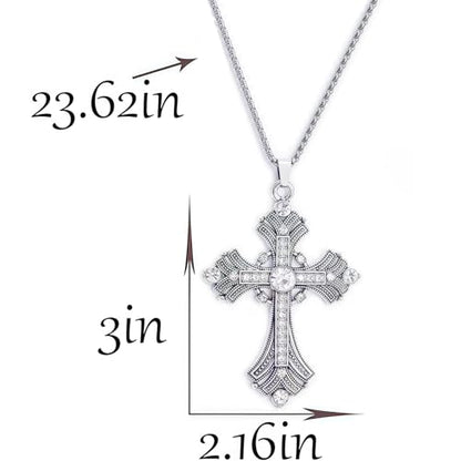 Gold Large Cross Necklace For Women Men Long Zircon Chunky Cross Necklace Retro Gothic Y2K Style Jewelry Statement Surprising Hallowmas Christmas Party Ball Jewelry Accessories Gift - color: silver