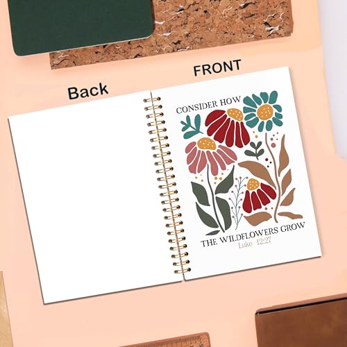 Boho Floral Christian Notebook Journal, Inspirational Christian Gifts for Women, 12:27 Bible Religious Journal for Women, Flower Scripture Hardcover Spiral Notebook 5.5x8.3 - color: red