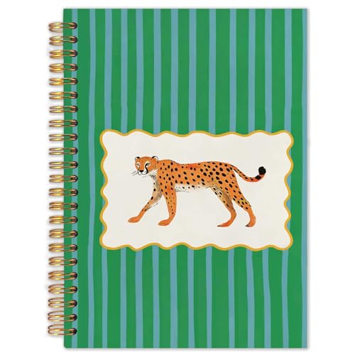 SAFDSGFDB Leopard Notebook Journal 5.5x8.3, Leopard Office Supplies, Emerald Green Striped Cheetah Spiral Hardcover Journal Notebook for Work Study Office Note Taking - color: Stripe words