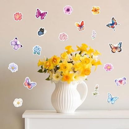 LINAYE 24 Sheets Butterfly Flower Stickers for Kids Adults, Spring Butterfly Flower Decorative Stickers Bulk for Crafts Envelops Scrapbooking, Butterfly Party Favors Supplies for Kids Classroom - style: Butterfly & Flower 24 Sheets