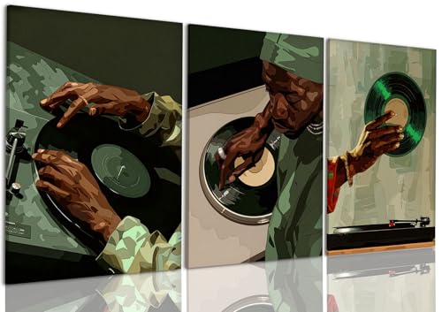 AOYUSMO 3 Piece African American Wall Art Black Men Wall Decor Record Canvas Art Fashion Music Pictures Music Studio Paintings Modern Trendy Artwork For Living Room Bedroom - color: Record Green, size: 12x16in