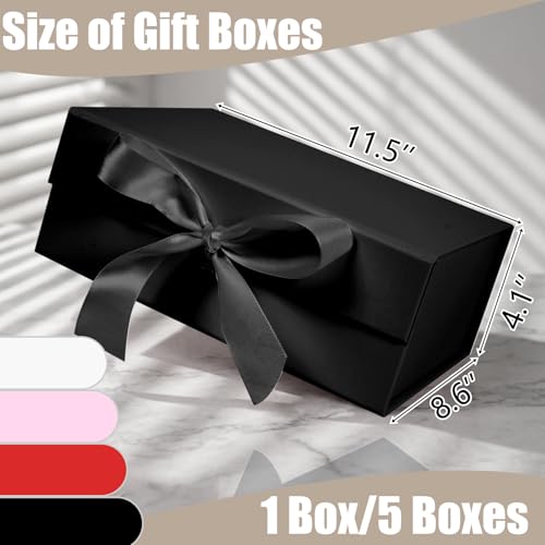 Aimyoo 5 Pack Large Black Gift Box with Ribbon, 11.5x8.6x4.1 inch Groomsman Proposal Box for Presents with Magnetic Closure Lids, Rectangle Collapsible Luxury Box for Wedding, Christmas, Birthday - color: Black 11.5x8.6x4.1 inch-5 Pack