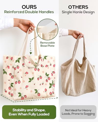 Miss Adola Cute Extra Large Canvas Grocery Tote Bag - color: Strawberry