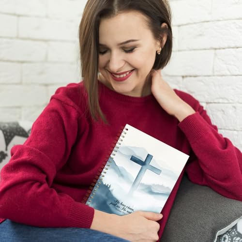 Exqcom Easter Christian Spiral Notebook, He Has Risen Bible Verse Journal Gifts for Women, Watercolor Blue Cross Religious Hardcover Notebook Journal Church Office School Supplies, 5.5x8.3 - color: white Bible Notebook-V