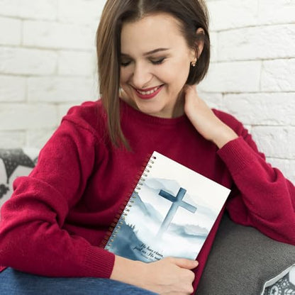 Exqcom Easter Christian Spiral Notebook, He Has Risen Bible Verse Journal Gifts for Women, Watercolor Blue Cross Religious Hardcover Notebook Journal Church Office School Supplies, 5.5x8.3 - color: white Bible Notebook-V