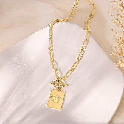CHESKY Cross Necklace for Women Trendy, Dainty 14K Gold Plated Paperclip Charm Necklace for Womens Chunky Cross Pendant Necklace Gold Jewelry Religious Christian Gifts for Christians - color: IT IS WELL WITH MY SOUL