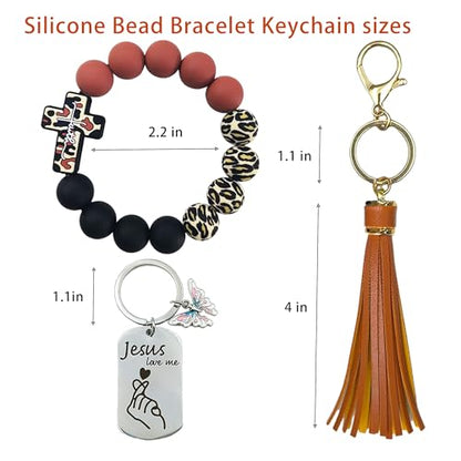 SHINYHARBOR Silicone Beaded Wristlet Keychain Bracelet,Key Wrist Keychains for Women Mom Teachers Best Friend - color: Cross-brown