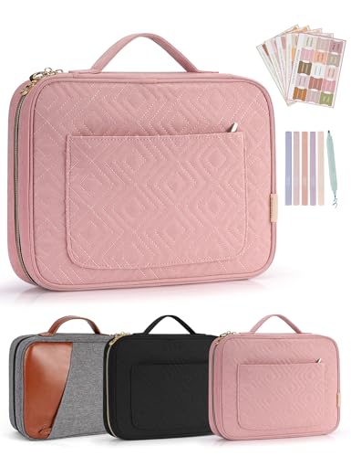 heouvo Bible Cover Case for Women, Bible Study Supplies, Bible Journaling Kit, 6 No Bleed Bible Highlighters and Pens, 75 Bible Tabs, Large Size Zippered Bible Bags (Pink)