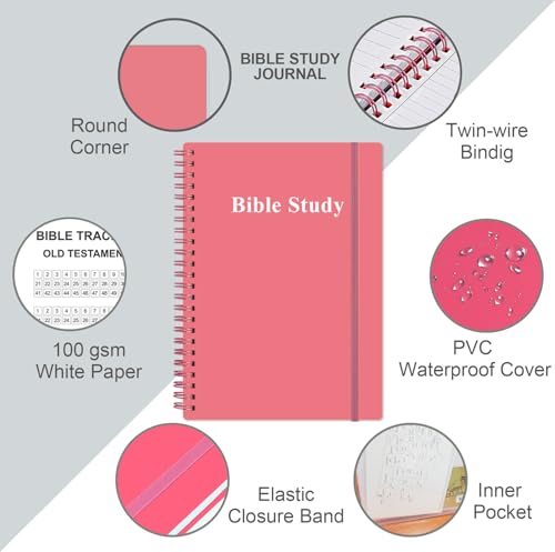 Heveboik Bible Study Journal/Notebook – Church Notes Notebook – Note Taking & Journaling Kit, 5.8" x 8.5", Pink - color: Pink