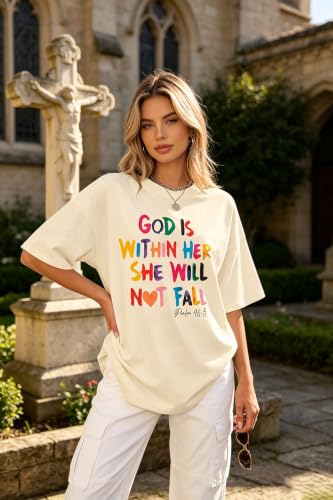 Christian Oversized Shirts Women Religious Faith Shirt Bible Verse Gifts Inspirational Graphic Jesus Tee - color: Apricot, size: Small