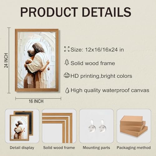 Jesus Embracing Woman Canvas Wall Art, Framed Christian Wall Art 16x24 In - color: Jesus Wall Art, size: 24"L x 16"W