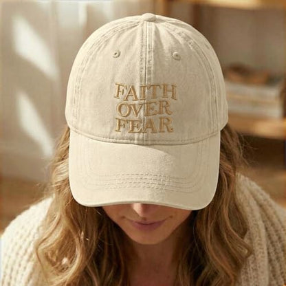 Faith Over Fear Hat for Men Women Embroidered Adjustable Cotton Christian Jesus Religious Faith Baseball Cap - color: Apricot