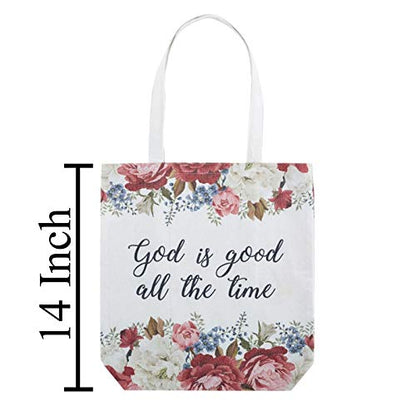 Trinity Church Supply Gifts for Women, God is Good All the Time Tote Bag with Floral Design, 14 Inch