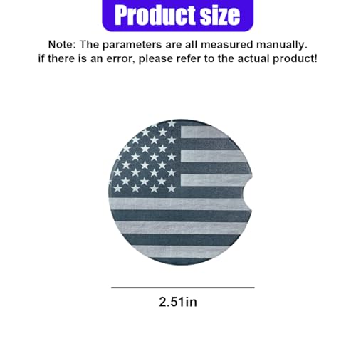 Craedli 2PCS American Flag Car Coasters for Cup Holders, 2.51" Absorbent Ceramic Anti-Slip Drink Insert Car Cup Holder Coaster with Finger Notch, Universal Auto Interior Accessory for Women Men (Gray) - color: Gray