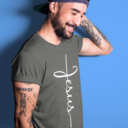 Jesus Cross T-Shirt - Christian Religious Graphic Tee for Men Women - color: Dark Heather, size: X-Large