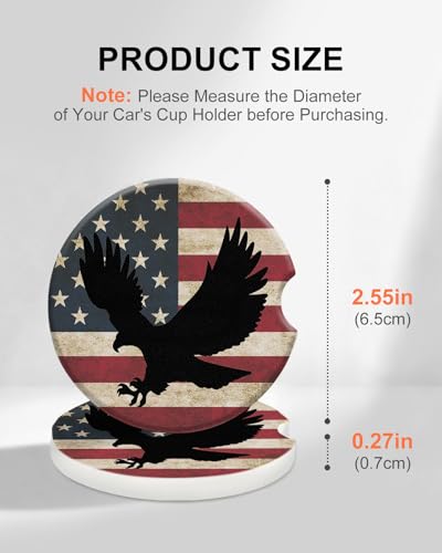 Swooflia Absorbent Ceramic Car Coasters 2Pack-Partriotic Eagle American Flag Cup Holder Coasters, Funny Gift for Men Dad,Truck Accessories,Veteran,Hunter & Gun Lover Gifts - color: Eagle Flag