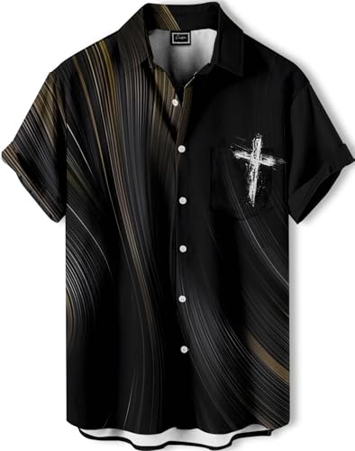 Men's Hawaiian Shirt, Faith and Skull Theme, Short Sleeve Vacation Shirt, Tropical Casual Beach - color: Faith-6, size: 3X-Large