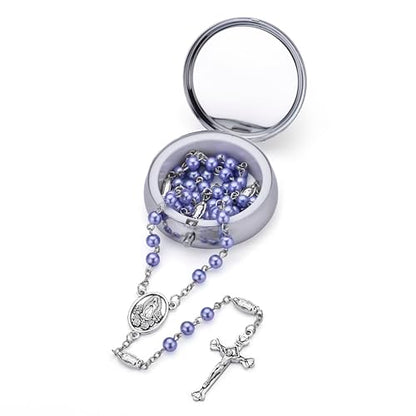 Guadalupe Rosary Beads for Women with Metal Box and 18pcs Holy - color: Purple