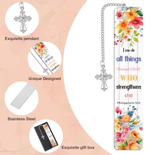 Christian Metal Bookmarks Gifts, Inspirational Verse Bible Bookmark, Religious Gifts for Women, Bible Study Supplies for Book Lovers Men Friend Bookworm, Christmas Graduation Gift - style: I can do all things Through Christ WHO strengthens